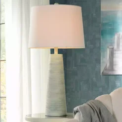 Kirklands Home Table Lamps|Textured Light Blue Tapered Table Lamp White