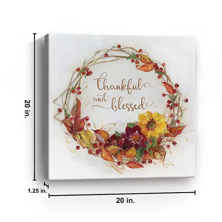 Sale Thankful & Blessed Harvest Wreath Print, 20x20 Fall