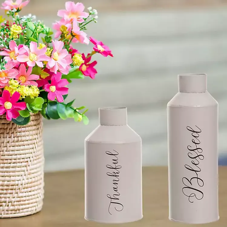 Sale Thankful and Blessed Metal Vases, Set of 2 Fall