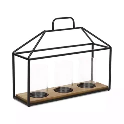 Outlet Three Glass Inserts Black Metal Lantern Lanterns