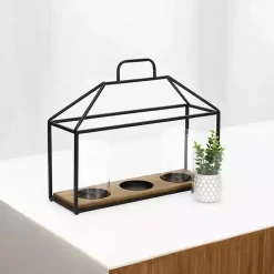Outlet Three Glass Inserts Black Metal Lantern Lanterns