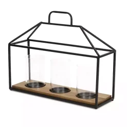 Outlet Three Glass Inserts Black Metal Lantern Lanterns