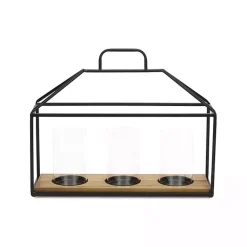 Outlet Three Glass Inserts Black Metal Lantern Lanterns