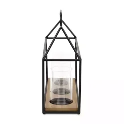 Outlet Three Glass Inserts Black Metal Lantern Lanterns