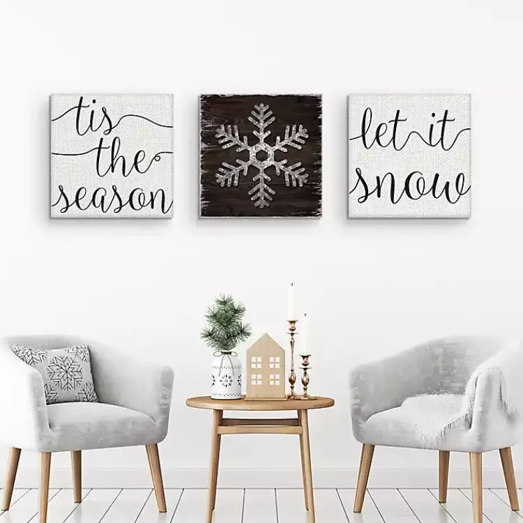 Outlet Tis the Season Canvas Art Prints, Set of 3 Christmas Art & Wall Decor