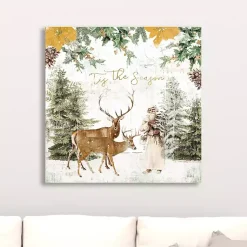 Outlet Tis The Season Santa and Reindeer Canvas Art Print Christmas Art & Wall Decor