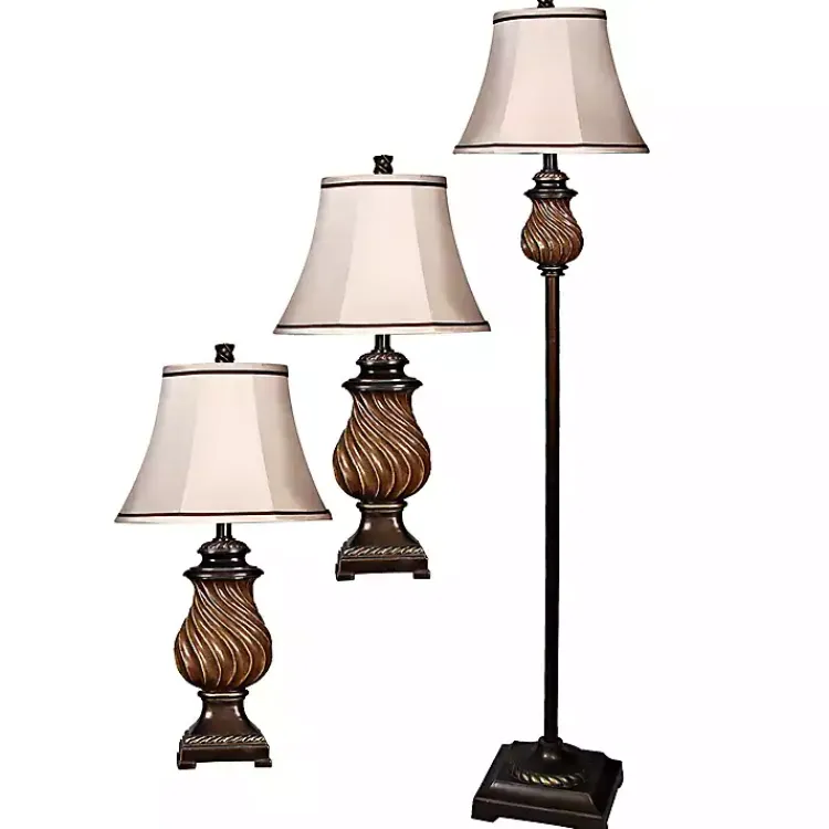Kirklands Home Table Lamps|Toffee Twist Floor and Table Lamps, Set of 3 Ivory