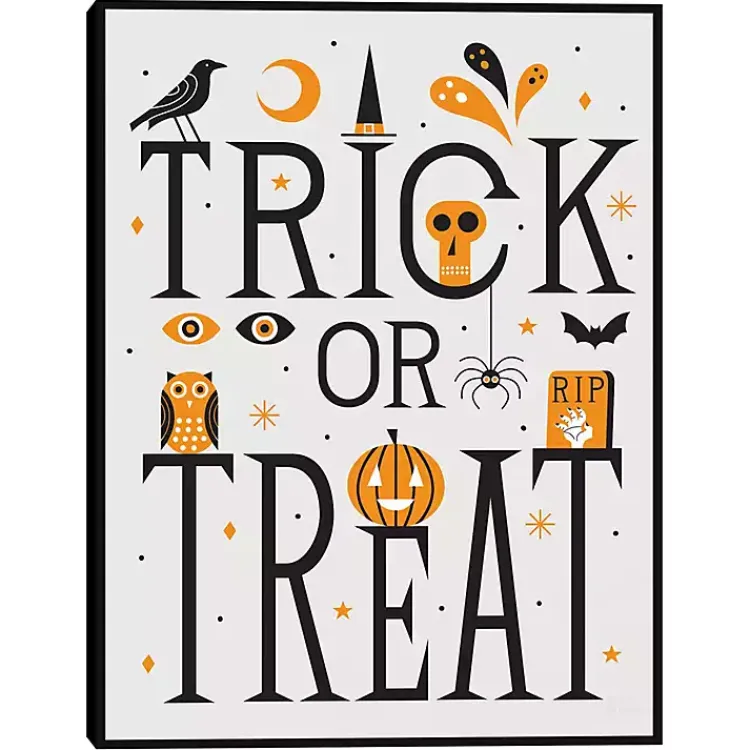 Trick or Treat Framed Canvas Wall Plaque Halloween