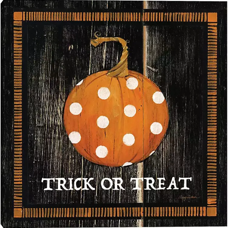 Online Trick or Treat Polka Dot Pumpkin Canvas Art Print Halloween
