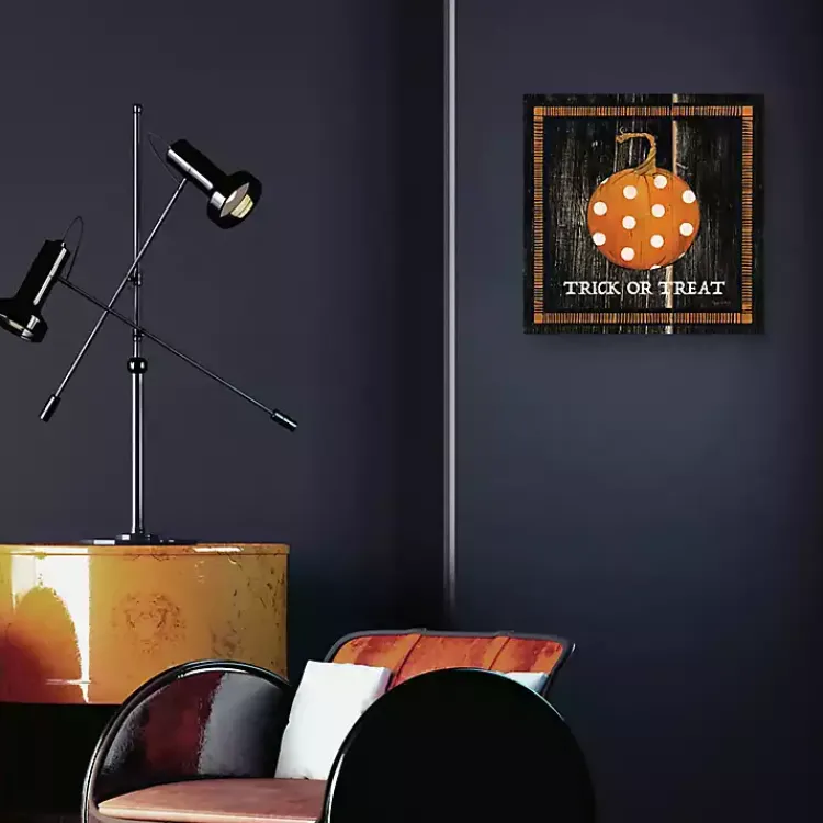 Online Trick or Treat Polka Dot Pumpkin Canvas Art Print Halloween