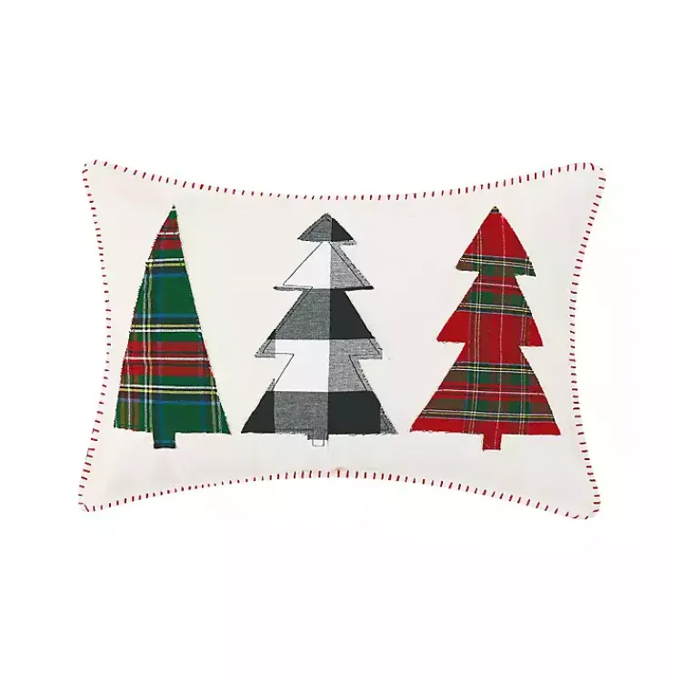 Tri-Tree Plaid Christmas Lumbar Pillow Pillows