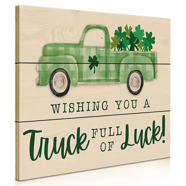 New Truck Full of Luck Wood Wall Plaque St Patricks Day Decorations