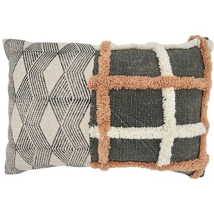 New Tufted Chevron Plaid Cotton Lumbar Pillow Pillows