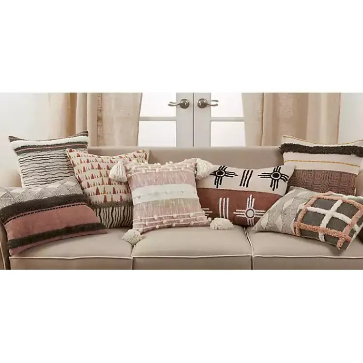 New Tufted Chevron Plaid Cotton Lumbar Pillow Pillows