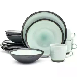 Kirklands Home Dinnerware|Turquoise and Black Ceramic 16-pc. Dinnerware Set