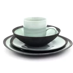 Kirklands Home Dinnerware|Turquoise and Black Ceramic 16-pc. Dinnerware Set