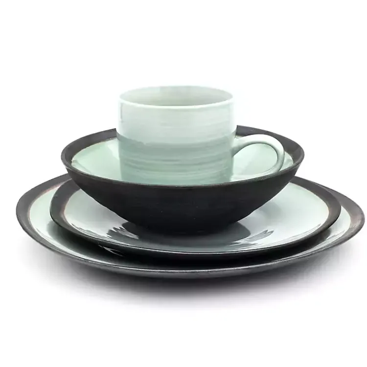 Kirklands Home Dinnerware|Turquoise and Black Ceramic 16-pc. Dinnerware Set