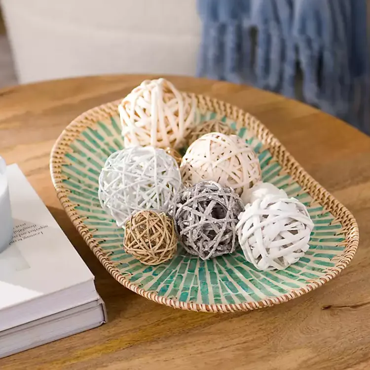 Online Turquoise Capiz Rattan Decorative Tray Decorative Trays