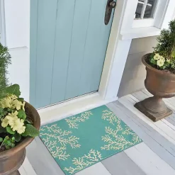 Kirklands Home Outdoor Rugs|Turquoise Coral Indoor/Outdoor Rug, 3x4