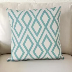 Kirklands Home Outdoor Cushions & Pillows|Turquoise Geometric Diamond Outdoor Pillow