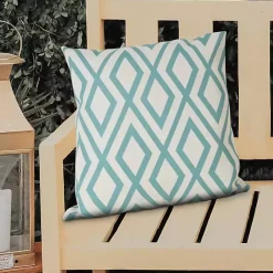 Kirklands Home Outdoor Cushions & Pillows|Turquoise Geometric Diamond Outdoor Pillow