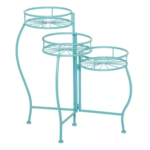 Kirklands Home Planters|Turquoise Metal Starburst 3-Tier Plant Stand Blue