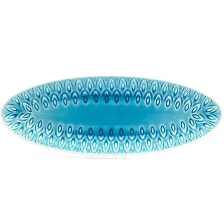 Kirklands Home Serving & Entertaining|Turquoise Peacock Reactive Print Oval Platter