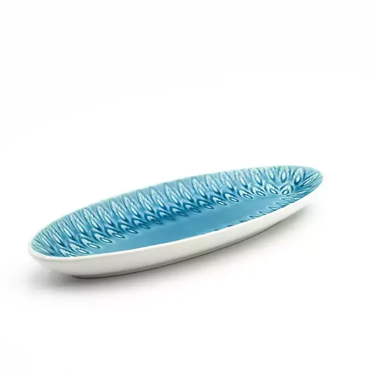 Kirklands Home Serving & Entertaining|Turquoise Peacock Reactive Print Oval Platter