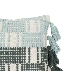 Sale Turquoise Plaid Tassel Lumbar Pillow Pillows