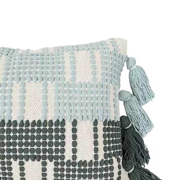 Sale Turquoise Plaid Tassel Lumbar Pillow Pillows