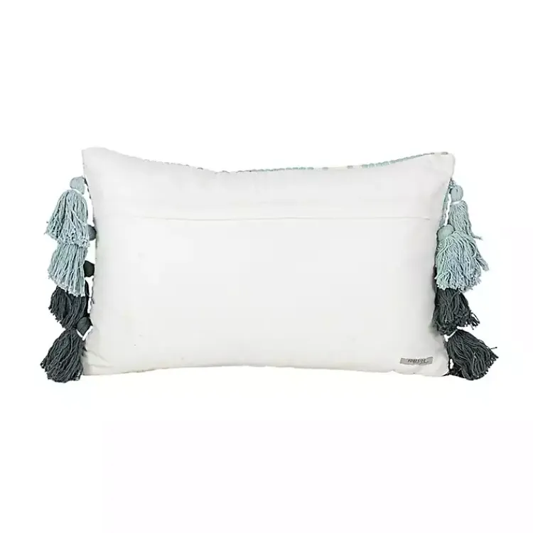 Sale Turquoise Plaid Tassel Lumbar Pillow Pillows