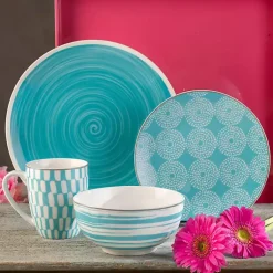Kirklands Home Dinnerware|Turquoise Stoneware 16-pc. Dinnerware Set Blue
