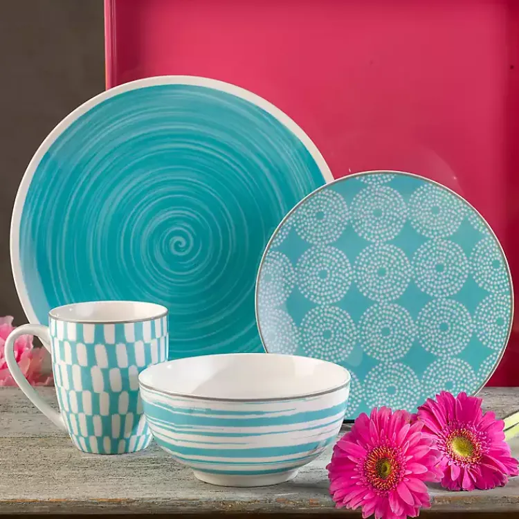 Kirklands Home Dinnerware|Turquoise Stoneware 16-pc. Dinnerware Set Blue