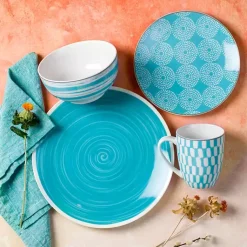 Kirklands Home Dinnerware|Turquoise Stoneware 16-pc. Dinnerware Set Blue