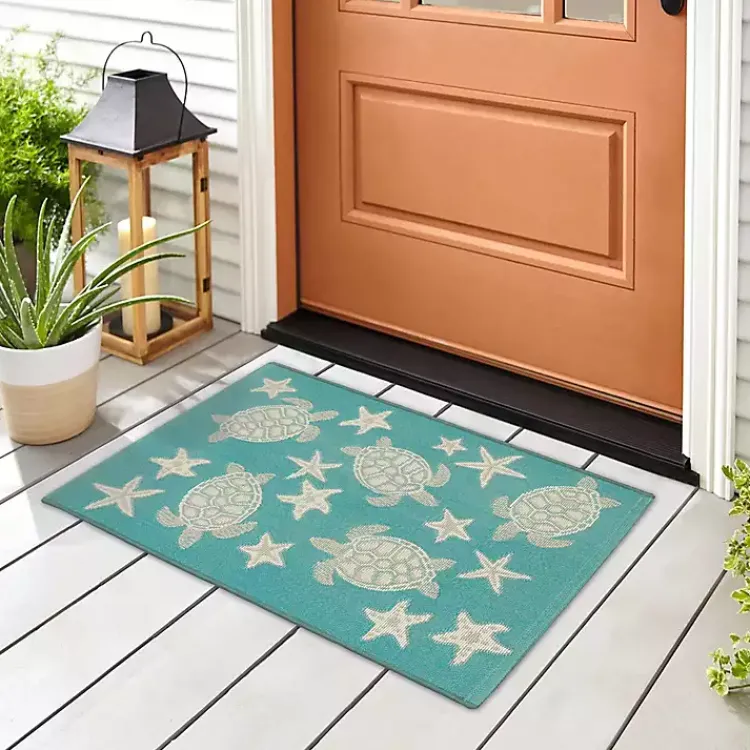 Kirklands Home Outdoor Rugs|Turquoise Turtles Indoor/Outdoor Rug, 2x3
