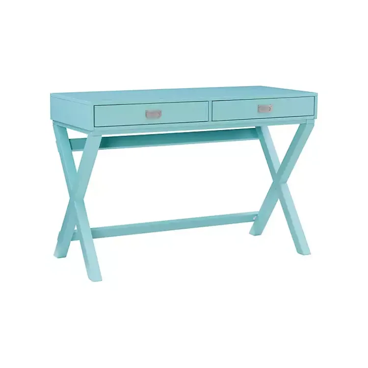 Kirklands Home Office Furniture|Turquoise Wood 2-Drawer Peggy Desk Blue