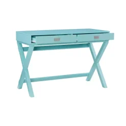 Kirklands Home Office Furniture|Turquoise Wood 2-Drawer Peggy Desk Blue