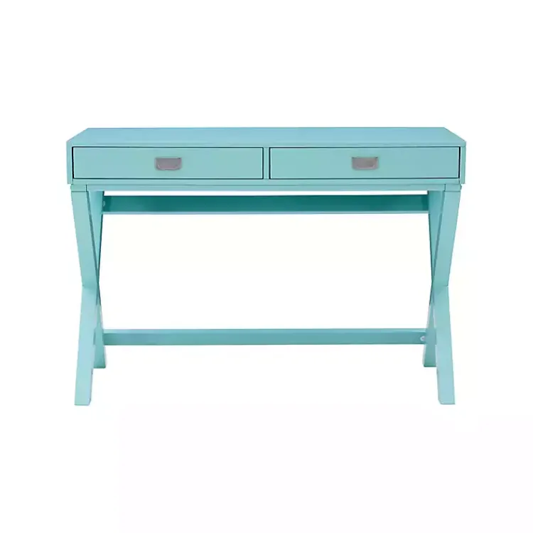 Kirklands Home Office Furniture|Turquoise Wood 2-Drawer Peggy Desk Blue