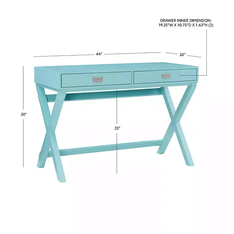 Kirklands Home Office Furniture|Turquoise Wood 2-Drawer Peggy Desk Blue