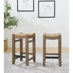 Kirklands Home Bar Stools & Counter Height Stools|Twisted Seagrass and Wood Counter Stools, Set of 2 Tan