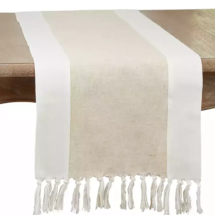 Kirklands Home Table Linens|Two Tone Tan and White Table Runner, 90 in.