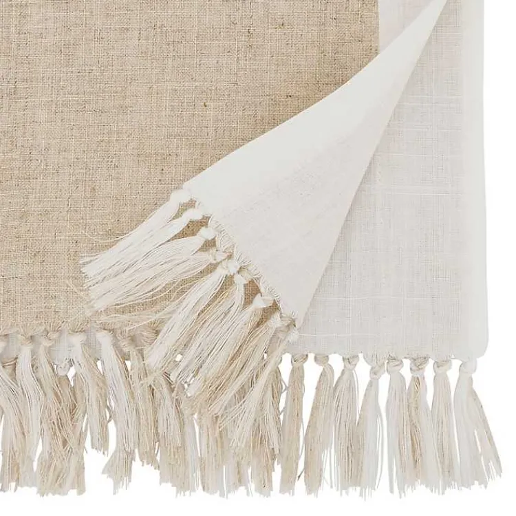 Kirklands Home Table Linens|Two Tone Tan and White Table Runner, 90 in.