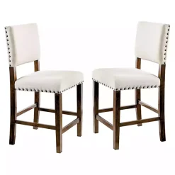 Kirklands Home Bar Stools & Counter Height Stools|Upholstered Cherry Finish Counter Stools, Set of 2 Ivory