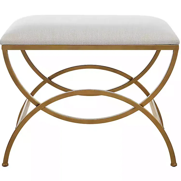 Kirklands Home Benches & Ottomans|Upholstered Gold Metal Arched Frame Bench White