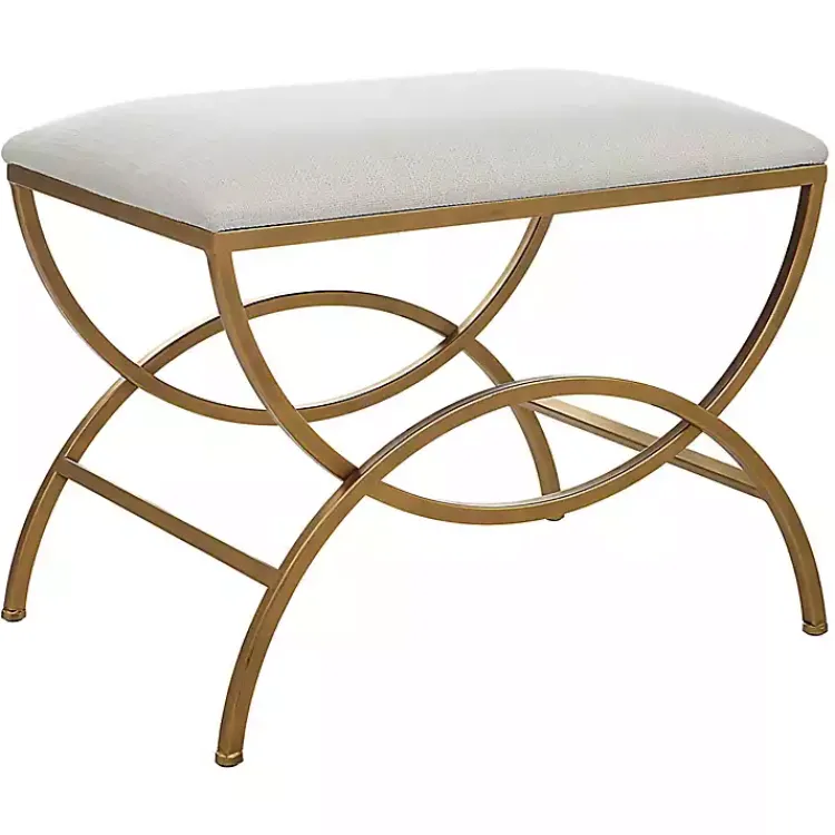 Kirklands Home Benches & Ottomans|Upholstered Gold Metal Arched Frame Bench White