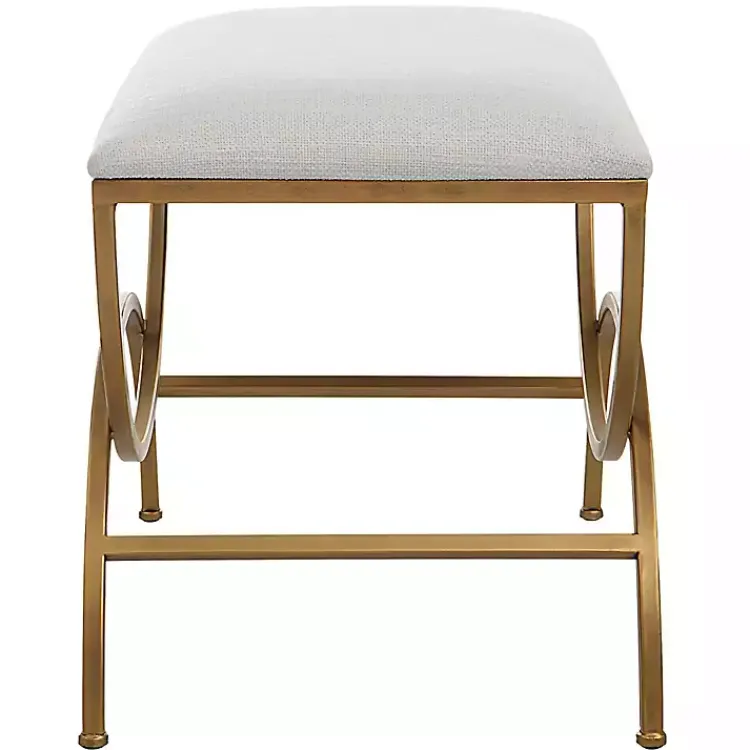 Kirklands Home Benches & Ottomans|Upholstered Gold Metal Arched Frame Bench White