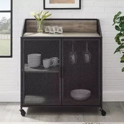Kirklands Home Cabinets & Sideboards|Urban Mesh Door Rolling Bar Cabinet Gray