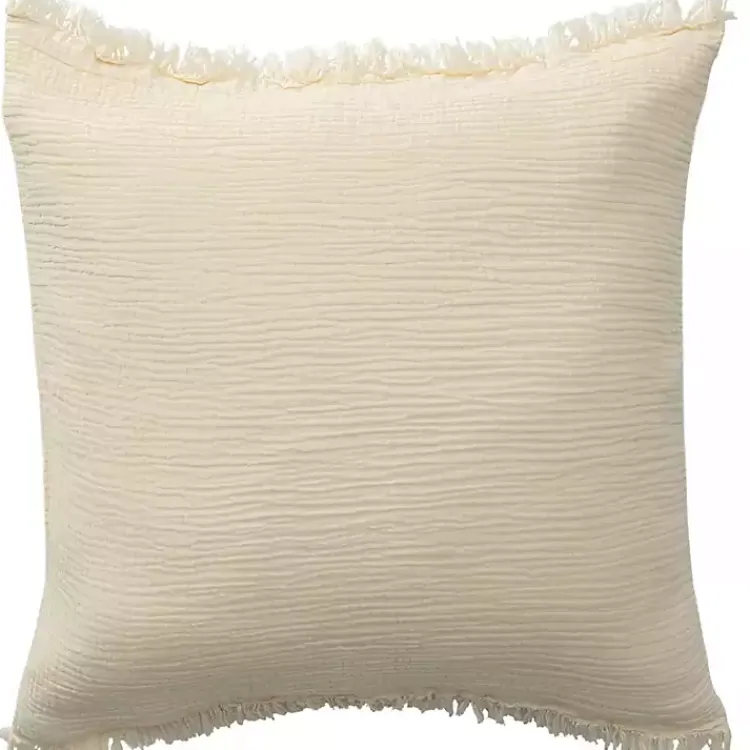 Vanilla Gauze Organic Fringe Throw Pillow Pillows