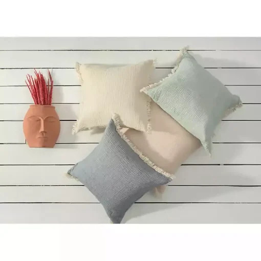 Vanilla Gauze Organic Fringe Throw Pillow Pillows