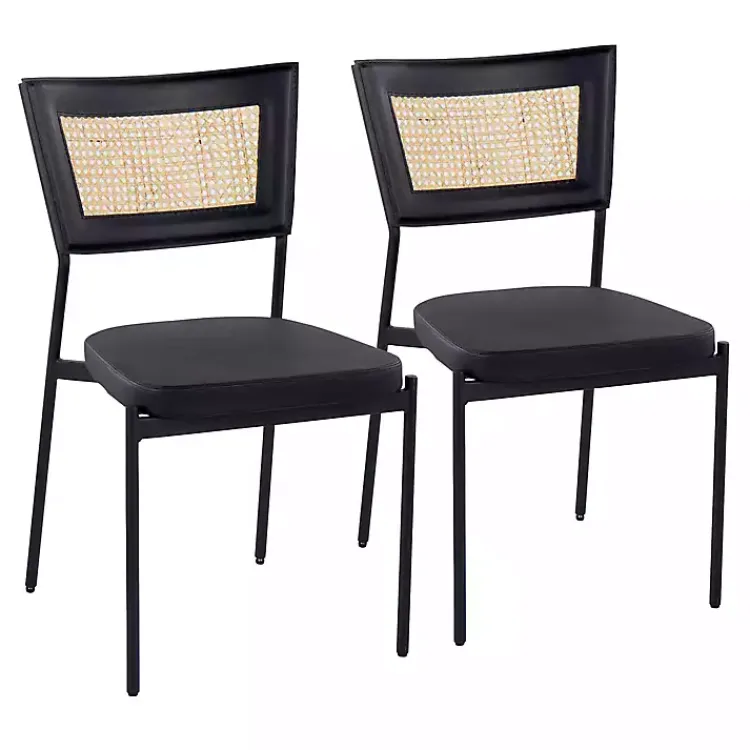 Kirklands Home Dining Chairs|Vegan Leather and Rattan Dining Chairs, Set of 2
